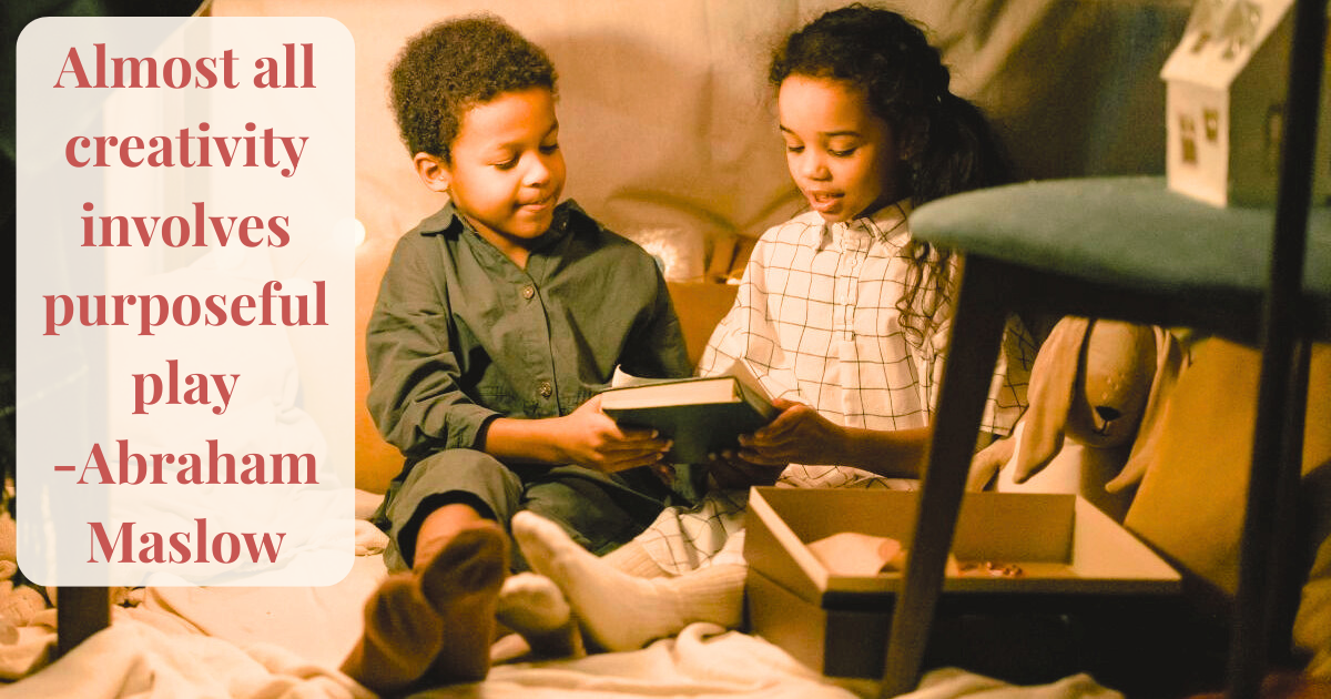 pretend play toys for 5 and 6-year-olds. Two children reading together in a homemade tent