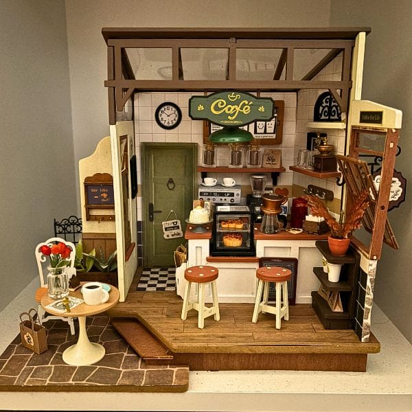 A miniature coffee cafe building kit is a cute gift for creative teens
